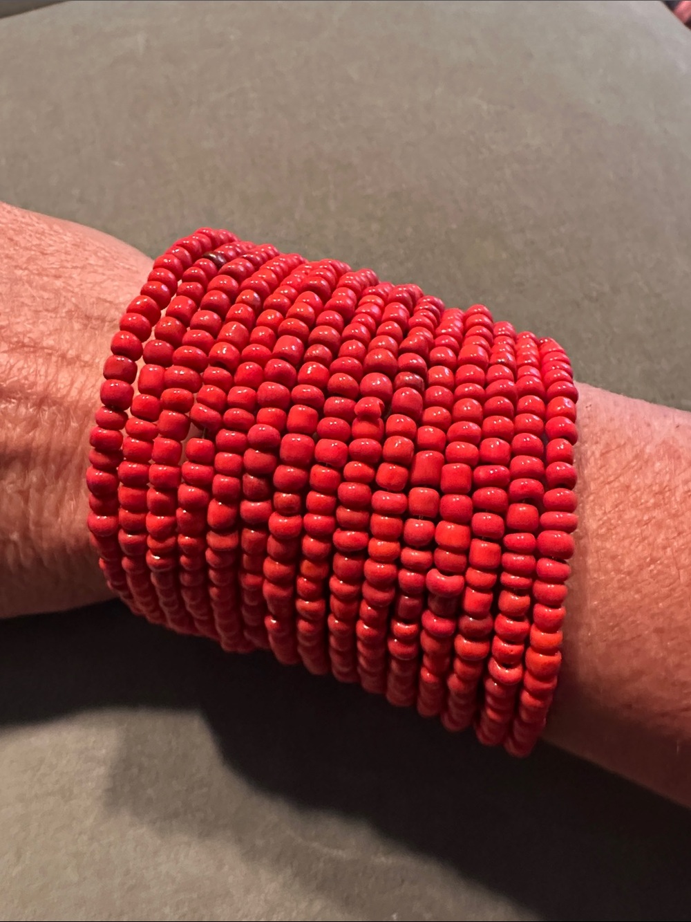 Red Beaded Multi-Strand Stretch Bracelet
